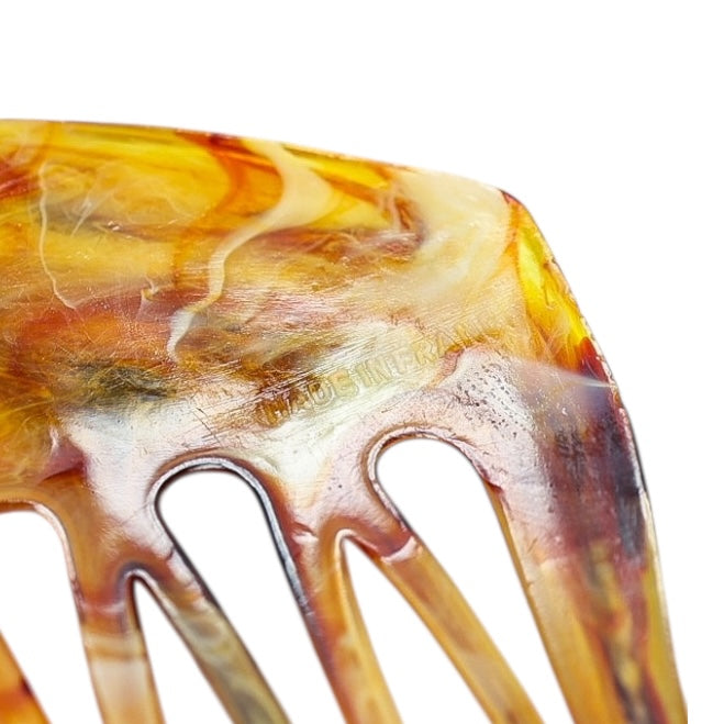 Vintage Made In France Orange Hair Combs Marbled Cellulose Acetate, Set of 2