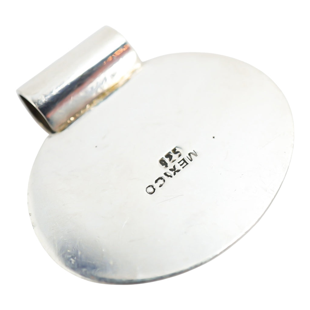 Vintage Sterling Modernist Pendant with Natural Pink Conch Shell Cabochon