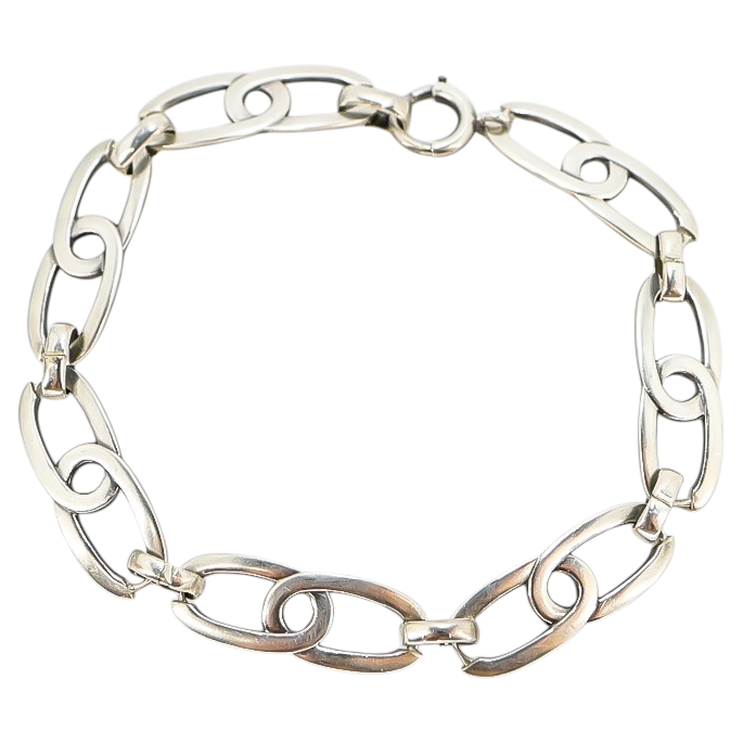 Vintage Artisan Sterling Silver Modernist Link Bracelet, 7.75” 9.2g