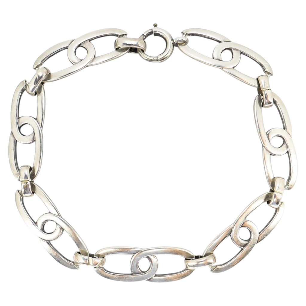 Vintage Artisan Sterling Silver Modernist Link Bracelet, 7.75” 9.2g