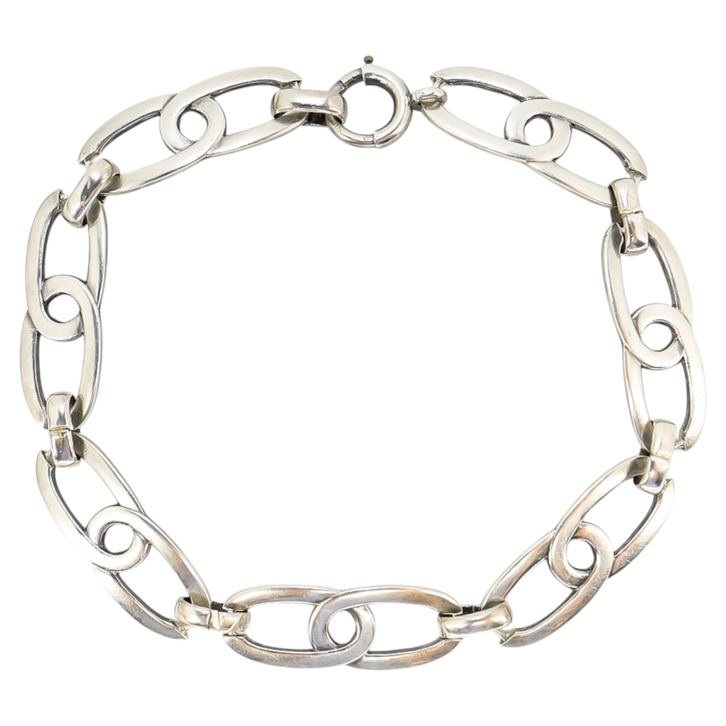 Vintage Artisan Sterling Silver Modernist Link Bracelet, 7.75” 9.2g