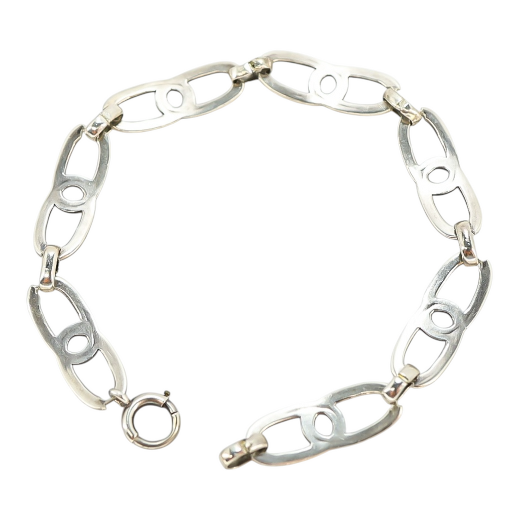 Vintage Artisan Sterling Silver Modernist Link Bracelet, 7.75” 9.2g