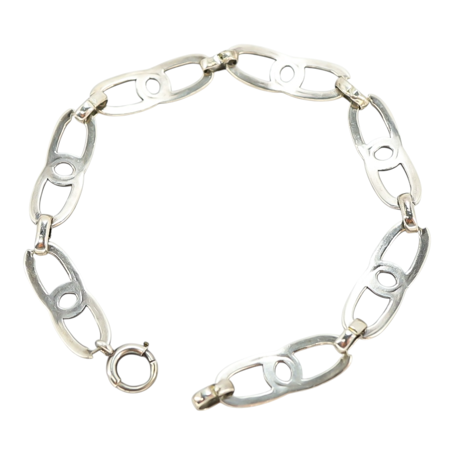 Vintage Artisan Sterling Silver Modernist Link Bracelet, 7.75” 9.2g