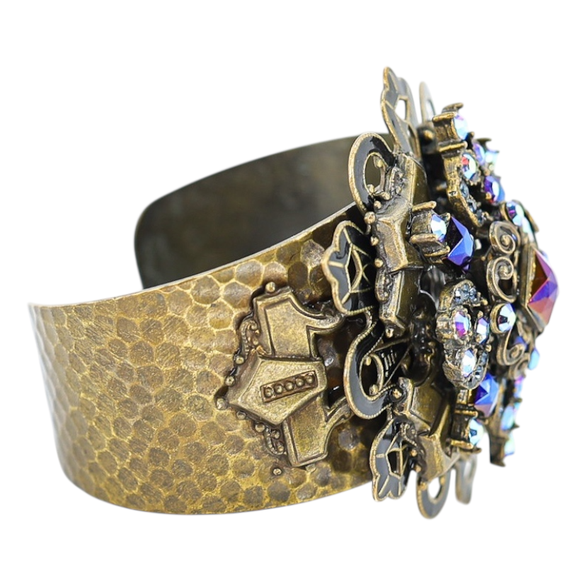 Sweet Romance Peacock Midnight Cross Cuff Bracelet In Bronze Finish Early Studio Signed