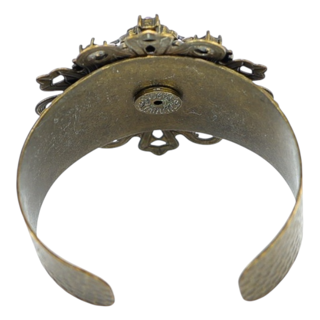 Sweet Romance Peacock Midnight Cross Cuff Bracelet In Bronze Finish Early Studio Signed