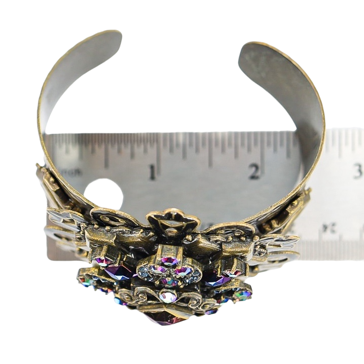 Sweet Romance Peacock Midnight Cross Cuff Bracelet In Bronze Finish Early Studio Signed