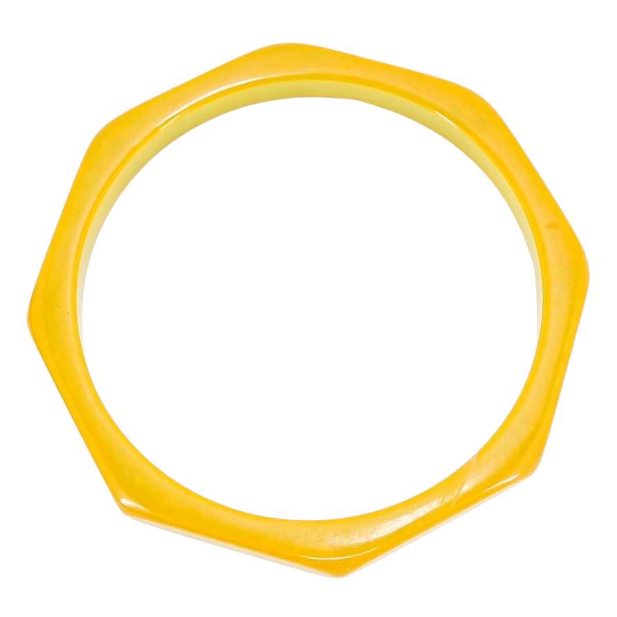 Vintage Butterscotch Bakelite Bangle – Geometric Octagon Bracelet, 2.5” Inner Diameter, Tested