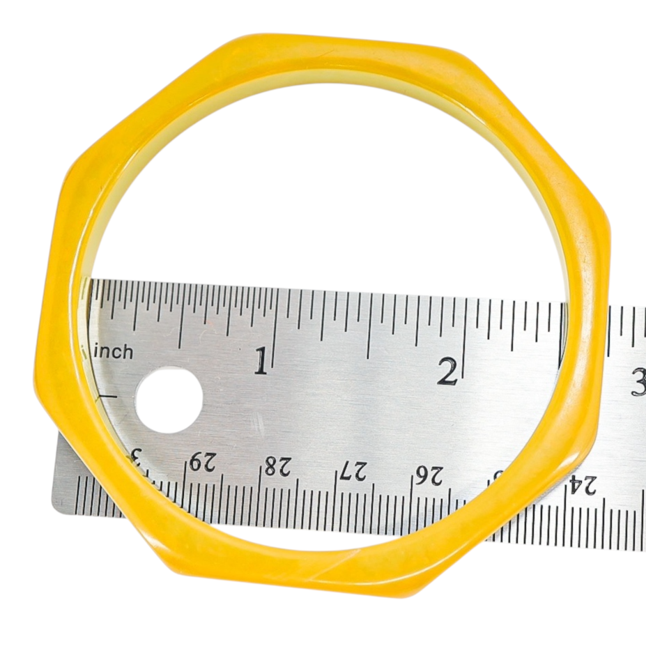 Vintage Butterscotch Bakelite Bangle – Geometric Octagon Bracelet, 2.5” Inner Diameter, Tested