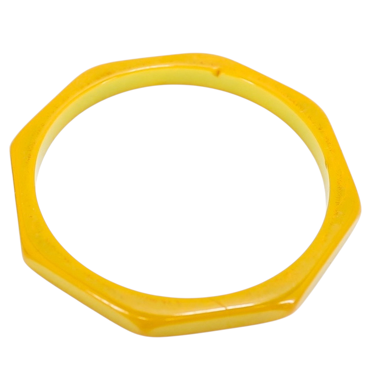 Vintage Butterscotch Bakelite Bangle – Geometric Octagon Bracelet, 2.5” Inner Diameter, Tested