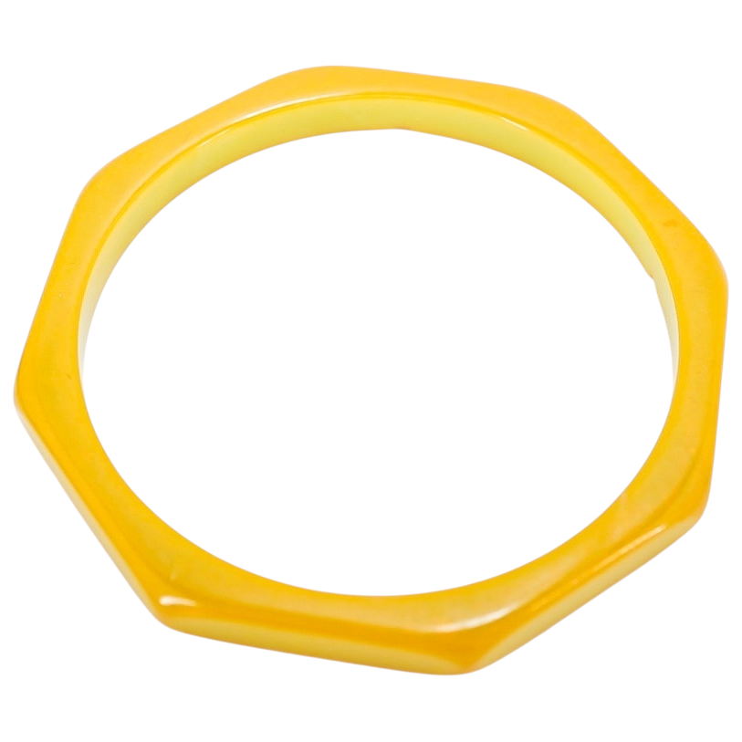Vintage Butterscotch Bakelite Bangle – Geometric Octagon Bracelet, 2.5” Inner Diameter, Tested