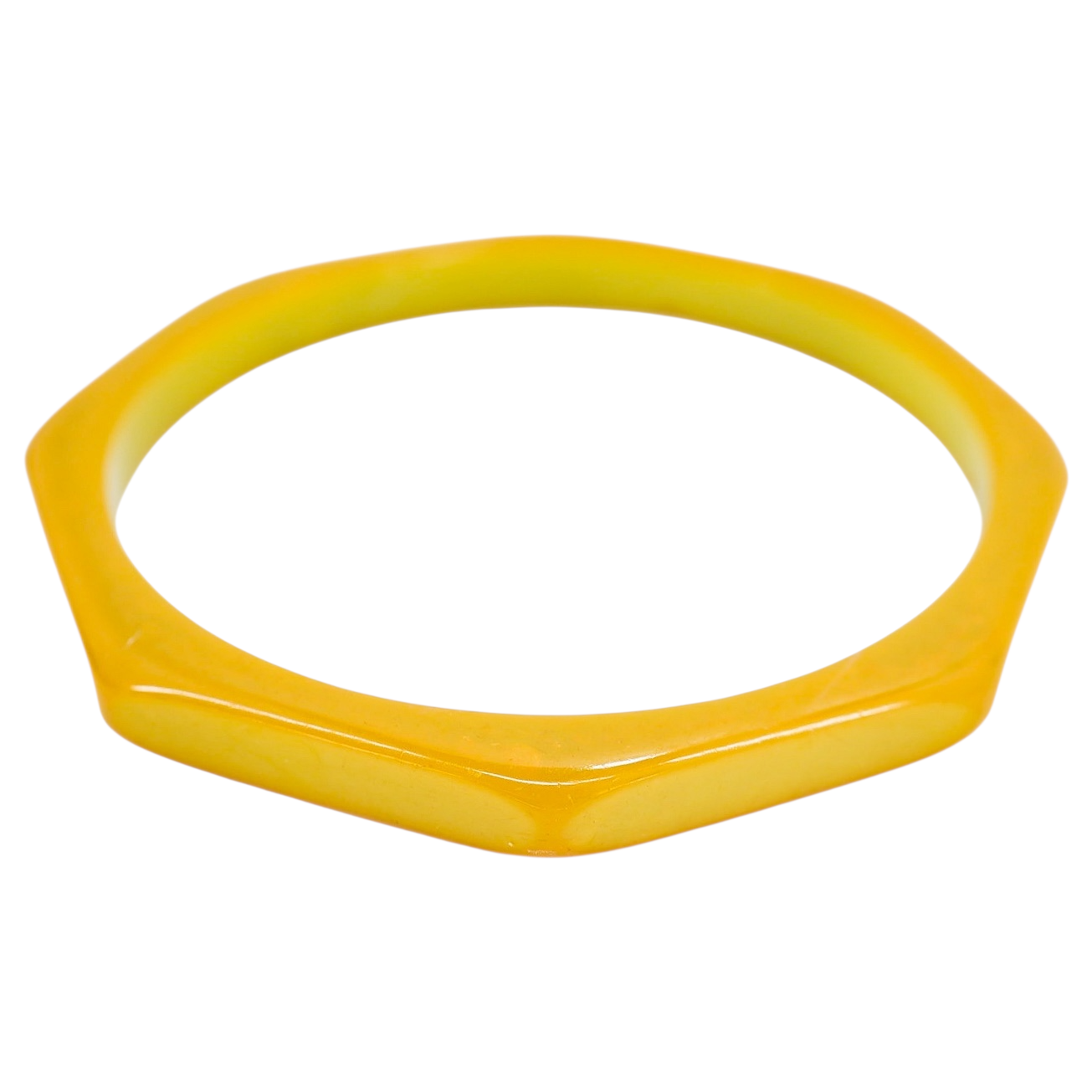 Vintage Butterscotch Bakelite Bangle – Geometric Octagon Bracelet, 2.5” Inner Diameter, Tested