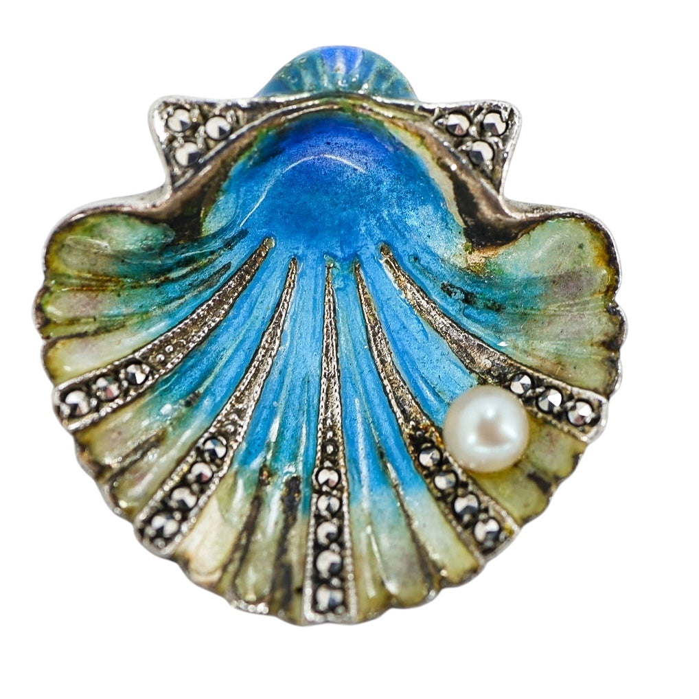 Alice Caviness Sterling Silver & Enamel Shell Brooch, Germany