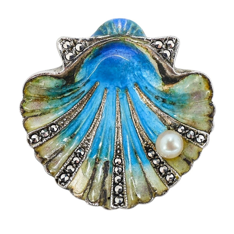 Alice Caviness Sterling Silver & Enamel Shell Brooch, Germany