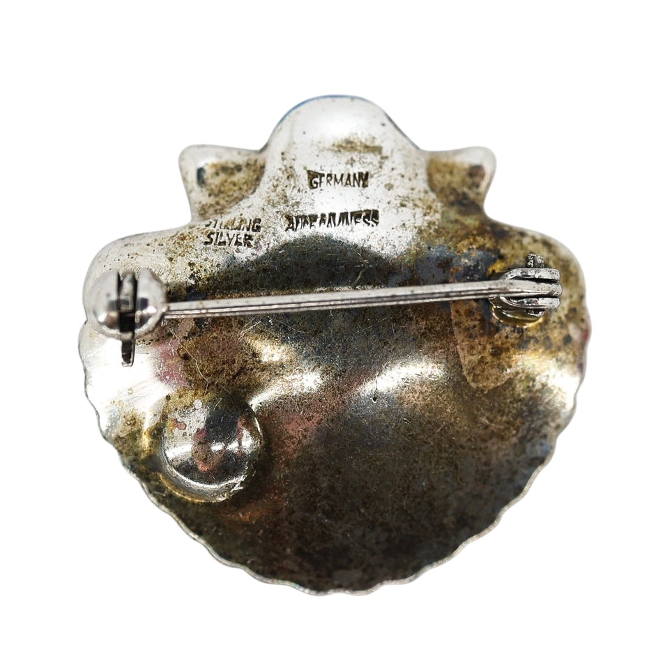 Alice Caviness Sterling Silver & Enamel Shell Brooch, Germany