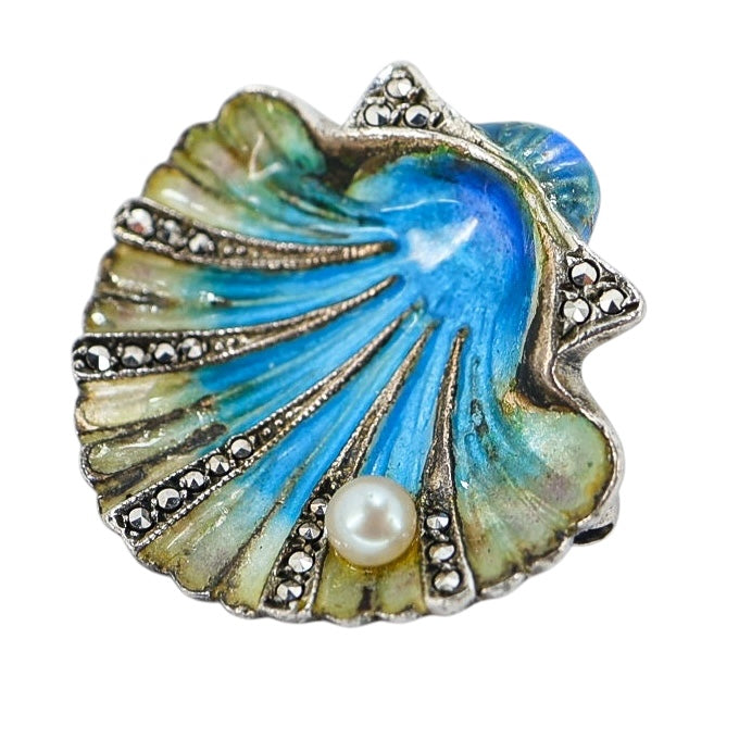 Alice Caviness Sterling Silver & Enamel Shell Brooch, Germany