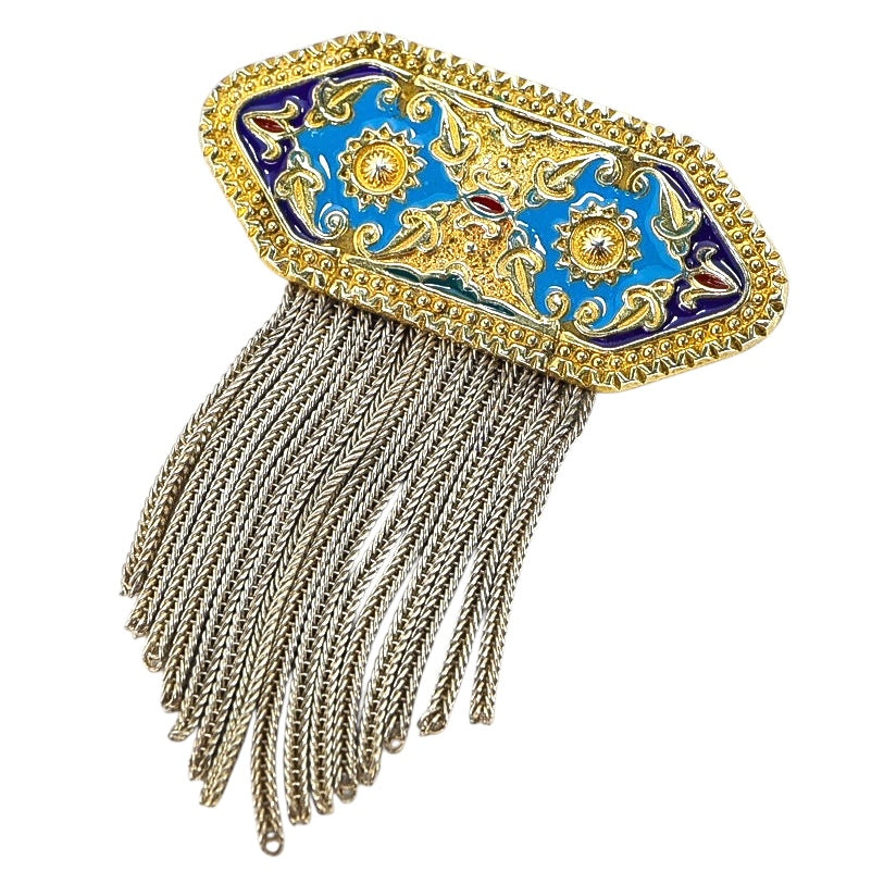 Vintage BANU 925 Enamel Tassel Brooch Turkish Ottoman Revival