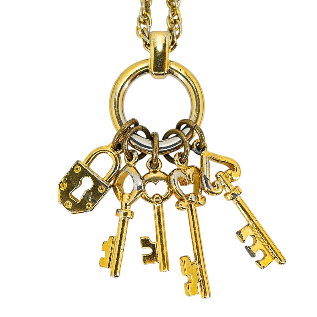 Vintage Trifari Gold Tone Key & Lock Charm Necklace