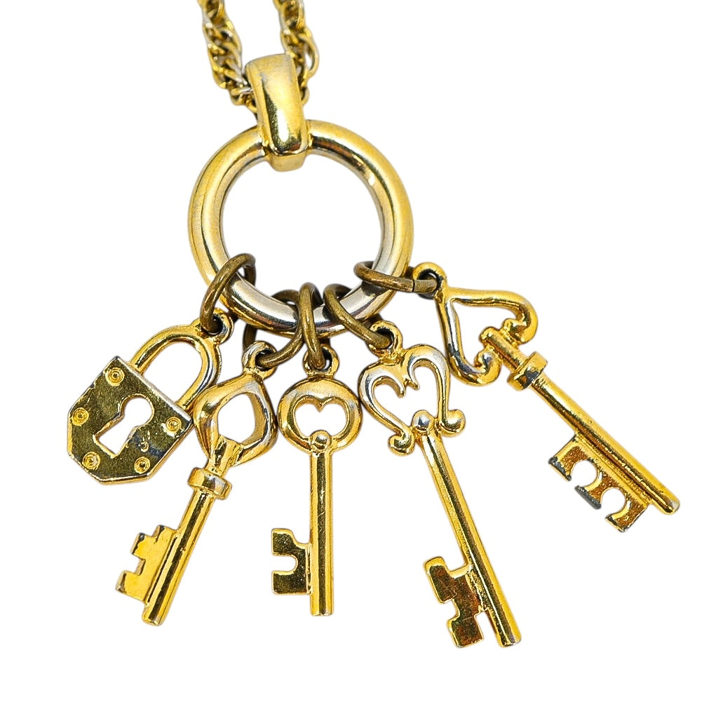 Vintage Trifari Gold Tone Key & Lock Charm Necklace