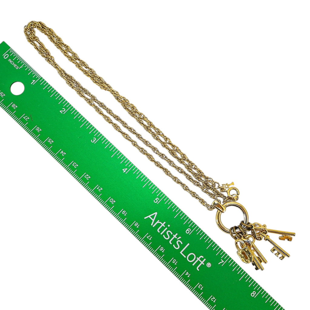 Vintage Trifari Gold Tone Key & Lock Charm Necklace