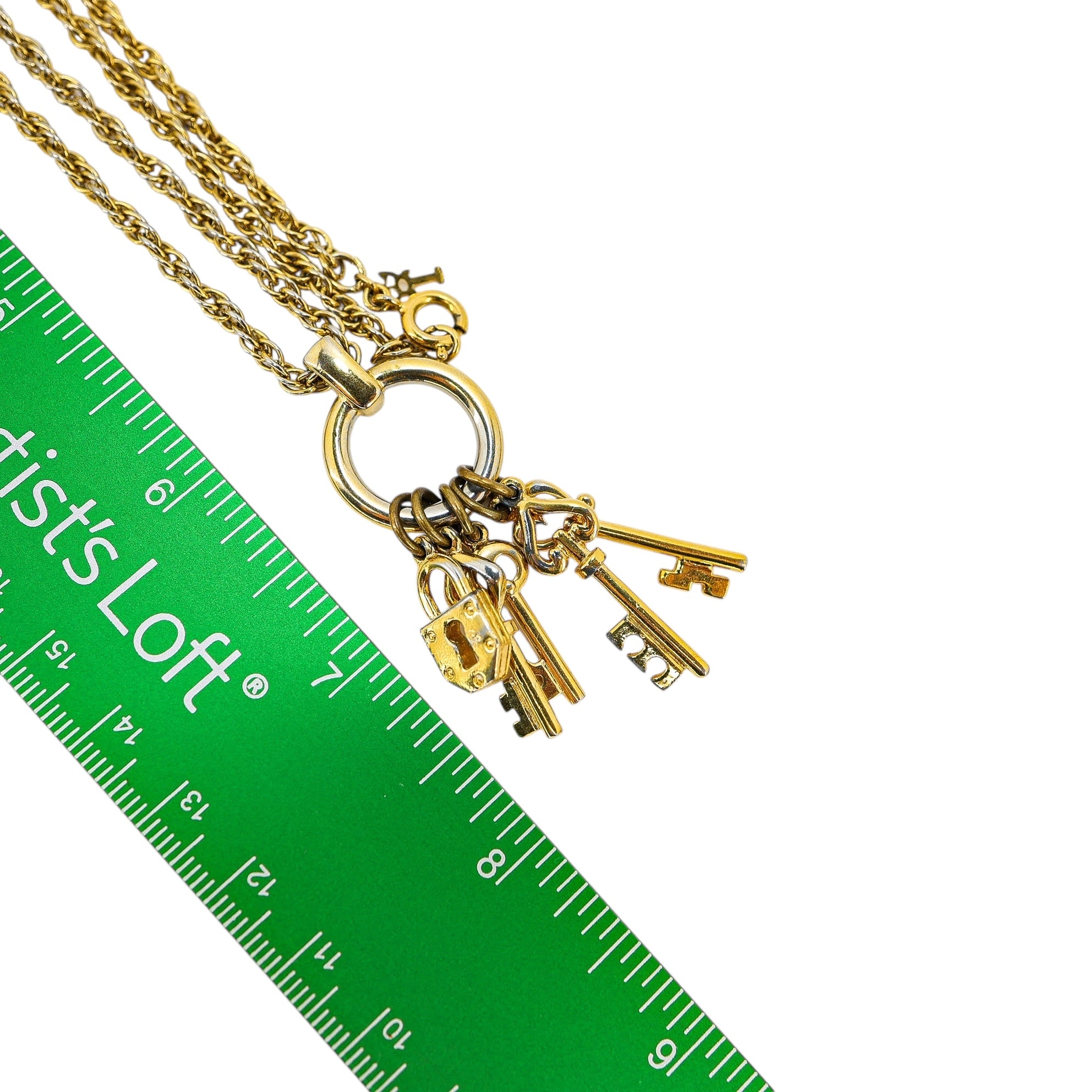 Vintage Trifari Gold Tone Key & Lock Charm Necklace
