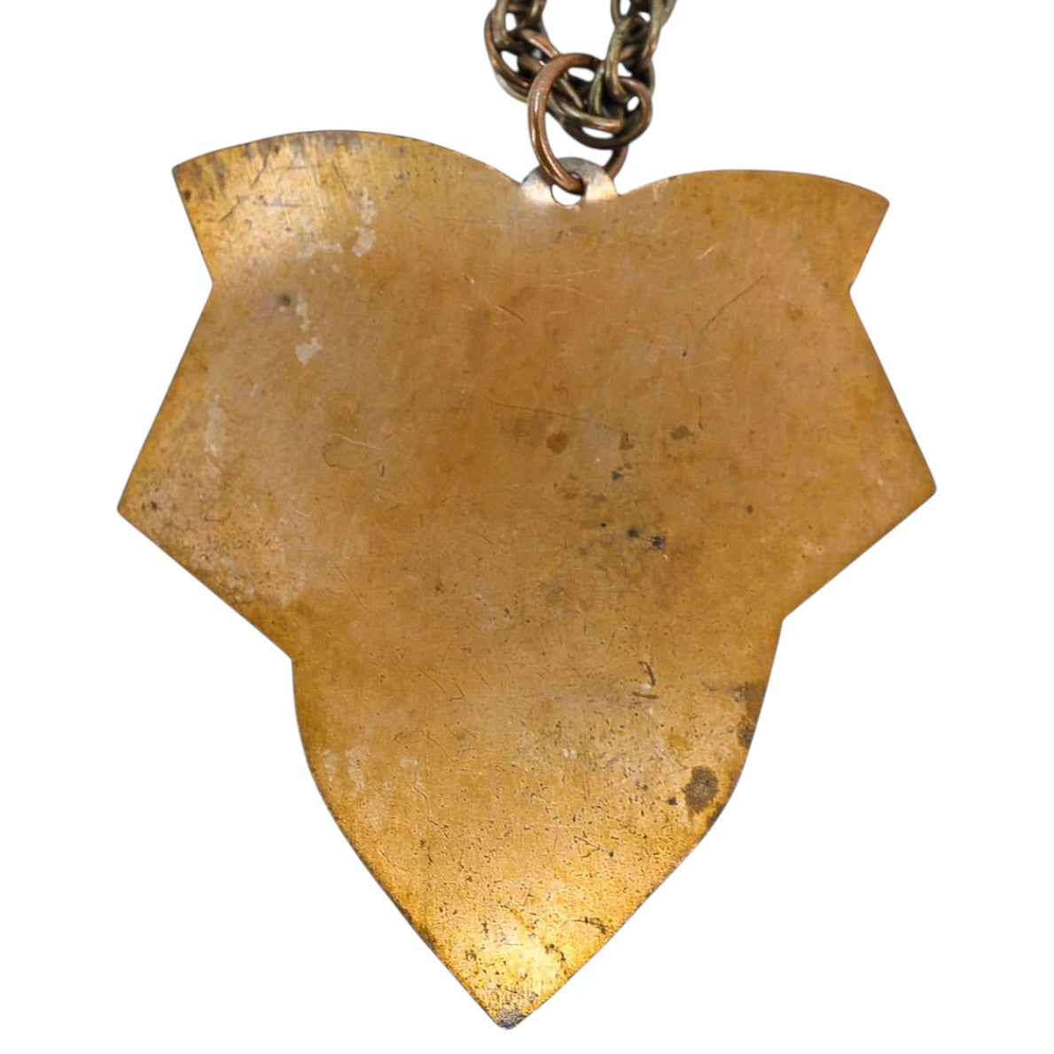 Vintage Handcrafted Copper Pendant Necklace – Raised Leaf Design on Shield, Patina