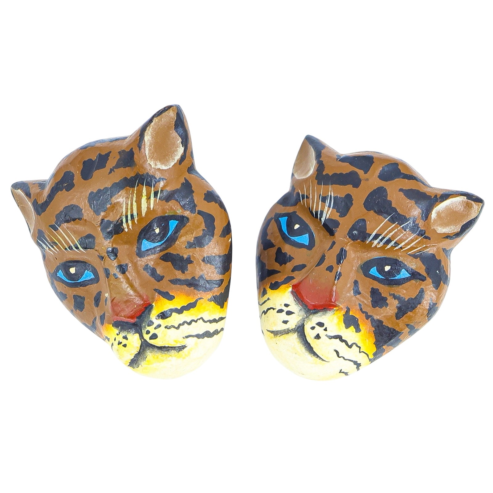 Vintage Gerda Lyngaard Monies Copenhagen Hand Painted Wooden Tiger Statement Earrings