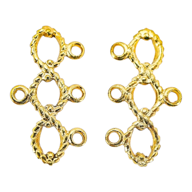 Vintage NOS 3-Strand Gold-tone Connector Findings -  Twisted Loop Design