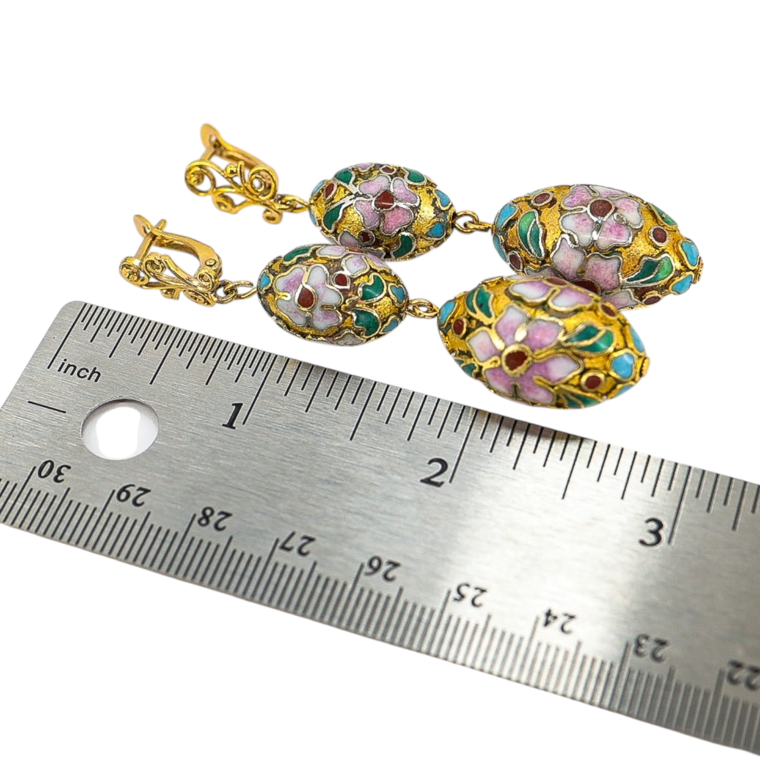 Vintage Cloisonne Floral Drop Dangle Earrings OOAK