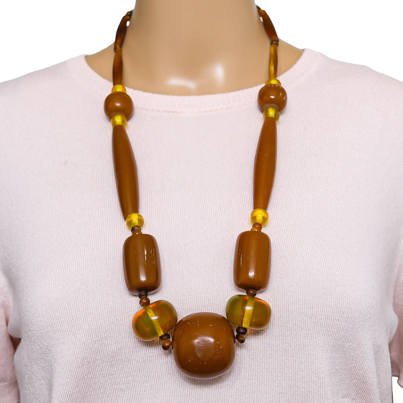 Antique African Trade Style Statement Necklace with Chunky Natural Resin Beads