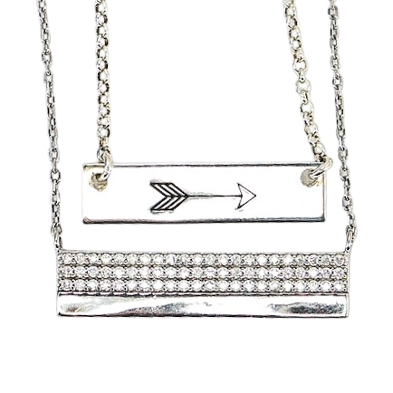 Lot of 2 Layered Necklaces Minimalist Elegant Sterling Silver Bar Pendants