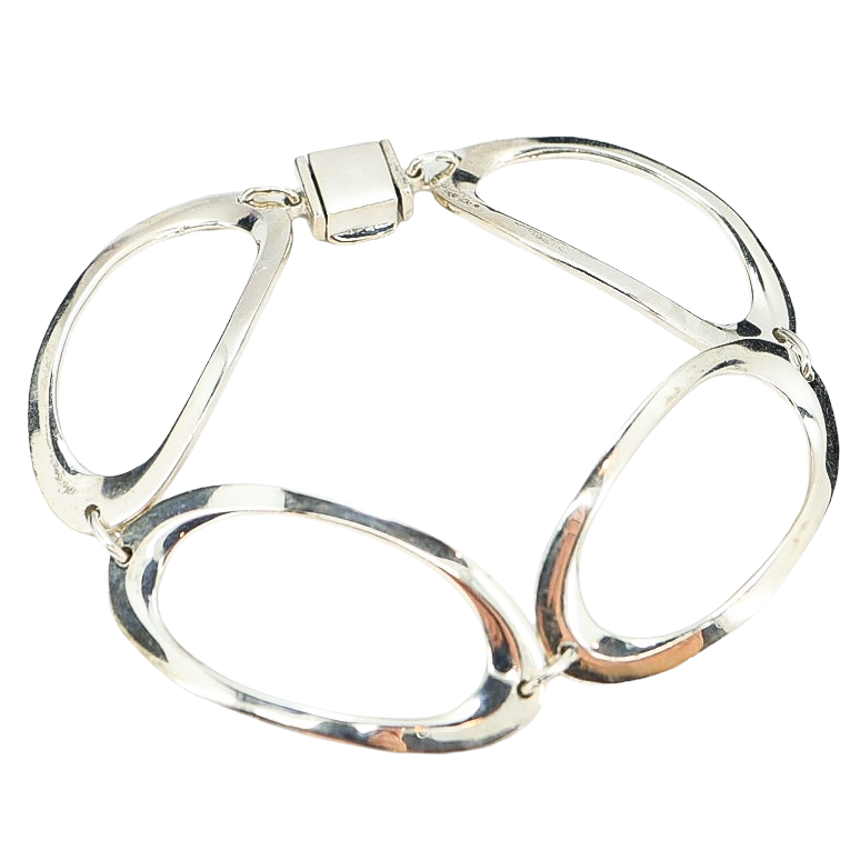 Modernist Sterling Silver Open Oval Link Bracelet – 7.75”, 24.6G