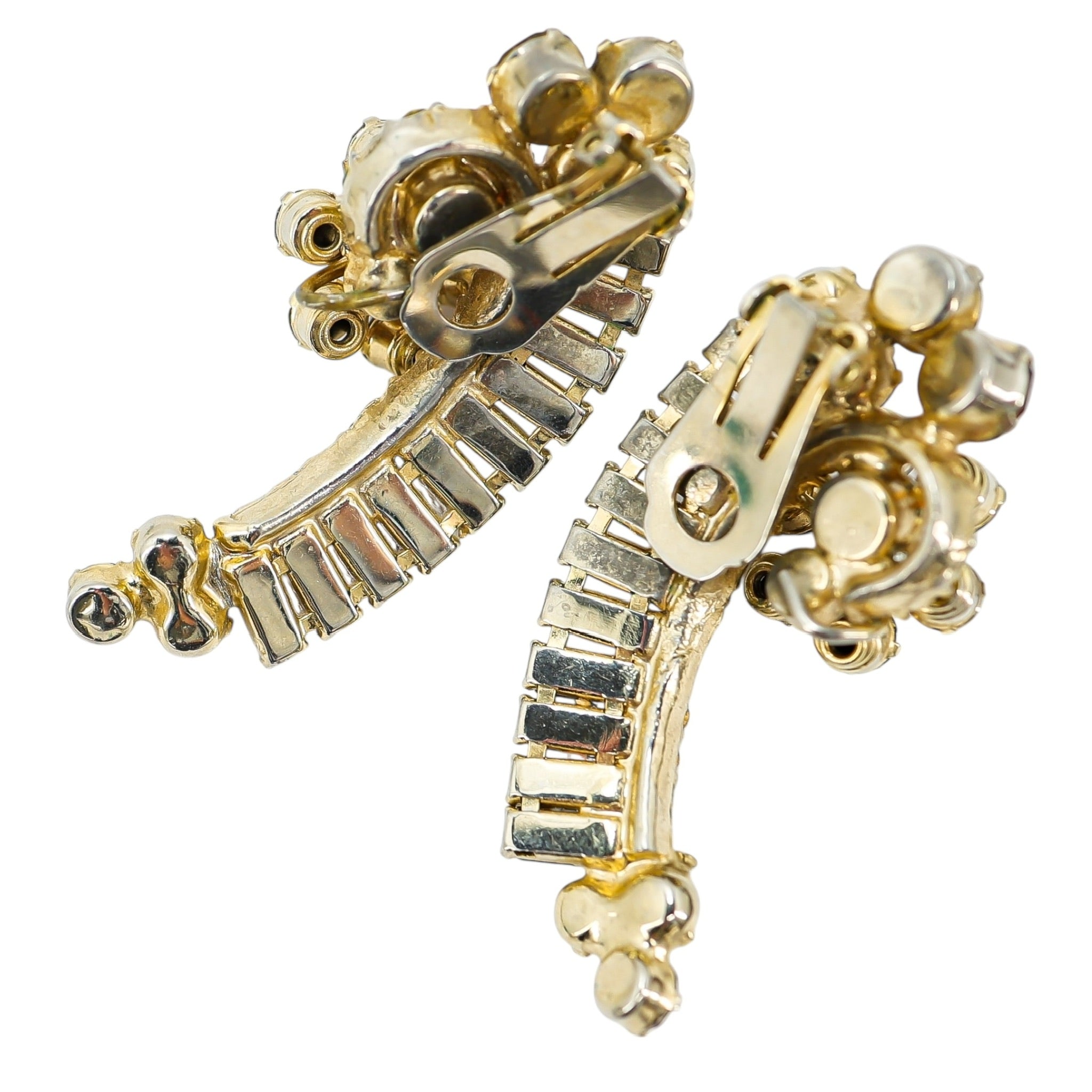 Juliana D&E 2” Topaz & Light Green Rhinestone Crescent Clip Earrings Vintage 5290 Style