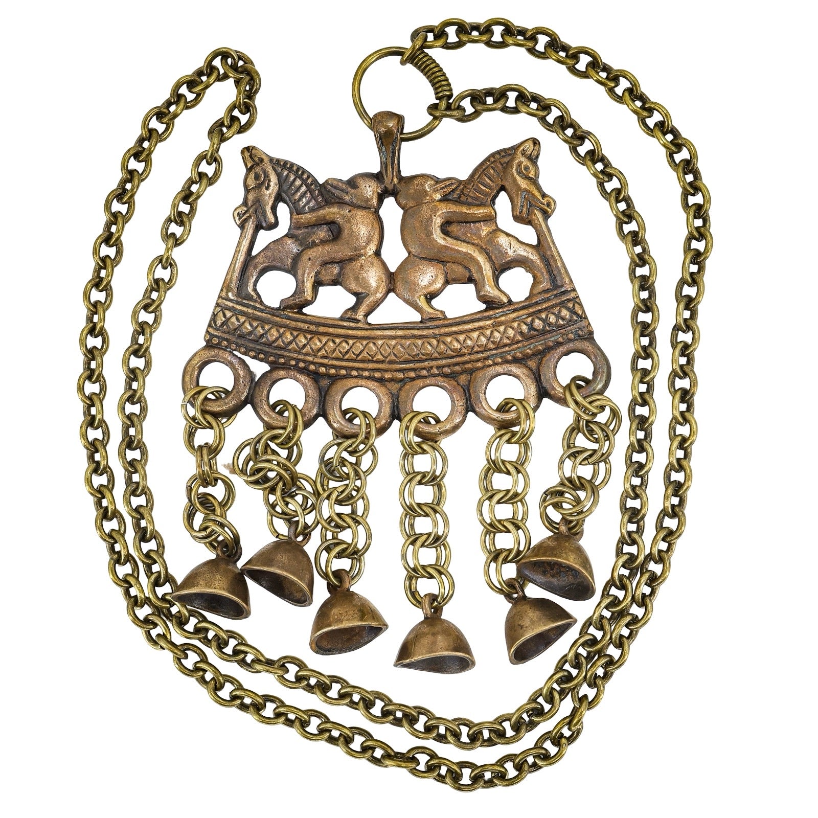 Kalevala Koru Large Statement Chiming Bells Pendant Necklace In Brass, Made In Finland