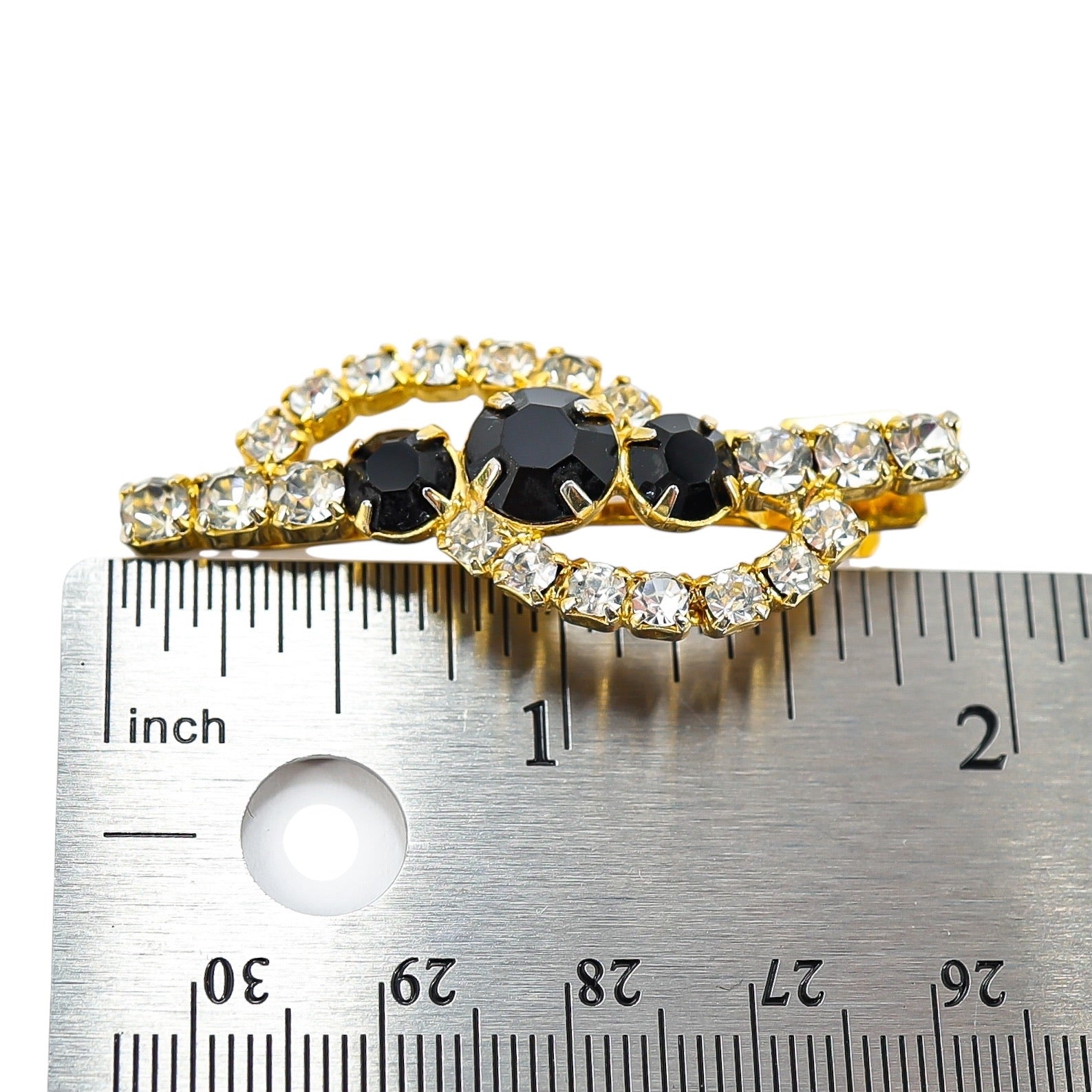 Vintage Lady Ellen Signed Rhinestone Hair Clip – Black & Clear Crystal Barrette 2 In
