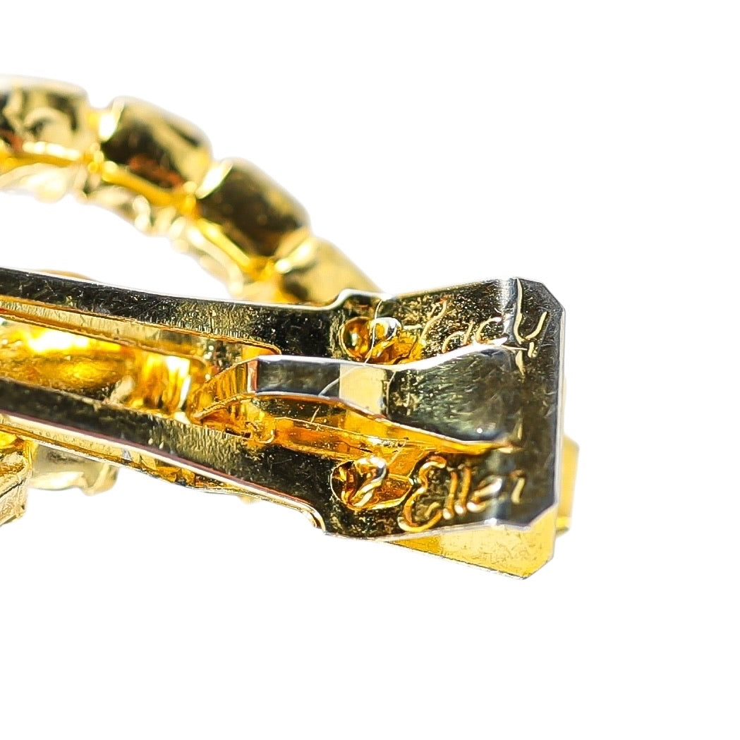 Vintage Lady Ellen Signed Rhinestone Hair Clip – Black & Clear Crystal Barrette 2 In