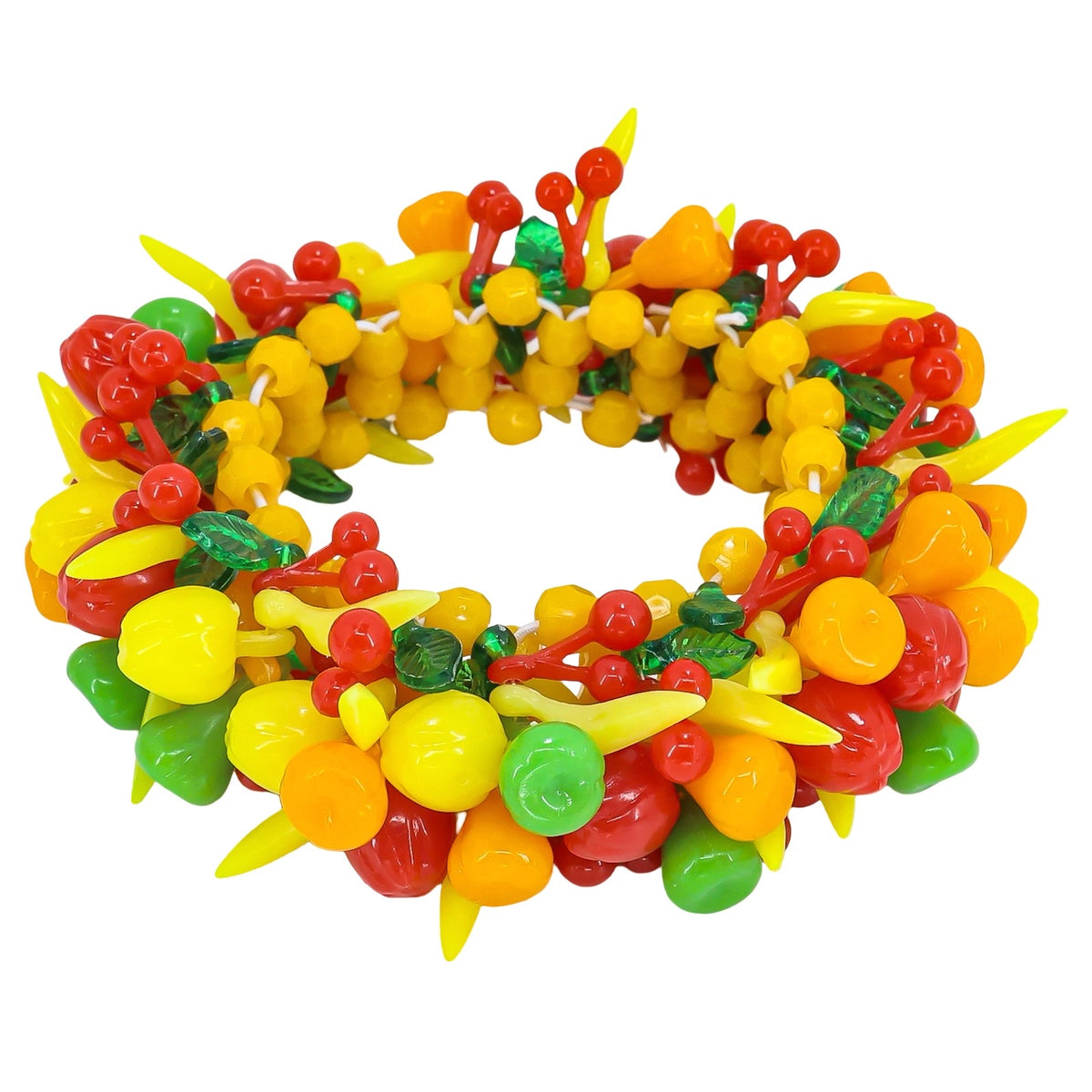 Vintage Fruit Salad Bracelet – Colorful Plastic Fruit & Berry Cluster Bracelet