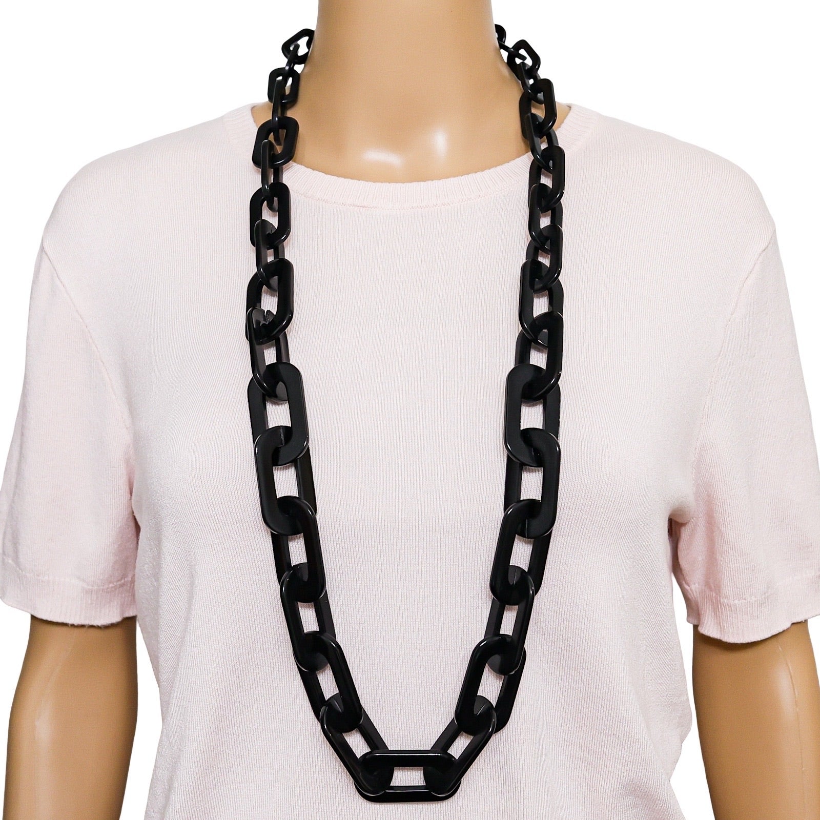 Vintage Dramatic MOD Black Lucite Chunky Chain Graduated Necklace
