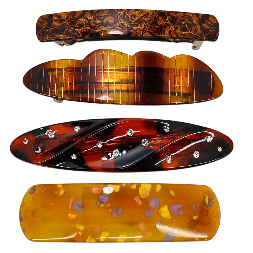 Lot of 4 Large Hair Barrettes - Earthy Classic Looks - Office Hair