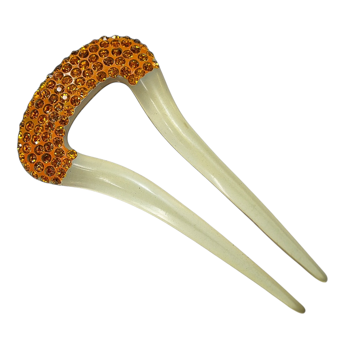 Antique 1920s Gatsby Art Deco Hair Fork – Amber Rhinestone Celluloid Comb