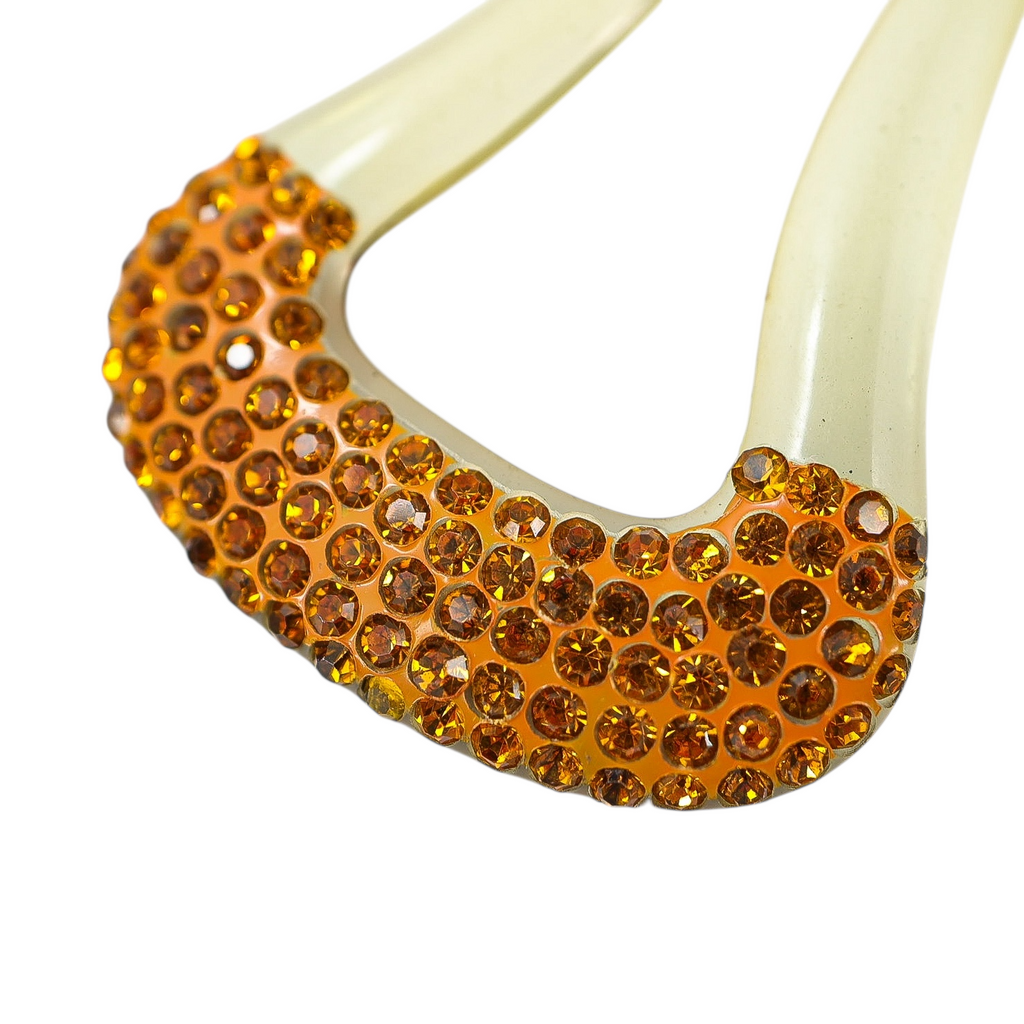 Antique 1920s Gatsby Art Deco Hair Fork – Amber Rhinestone Celluloid Comb