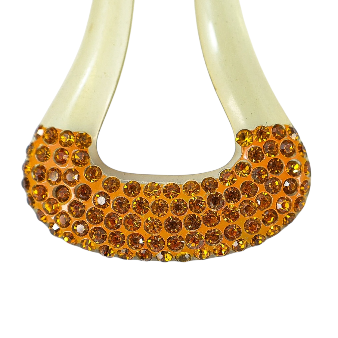 Antique 1920s Gatsby Art Deco Hair Fork – Amber Rhinestone Celluloid Comb