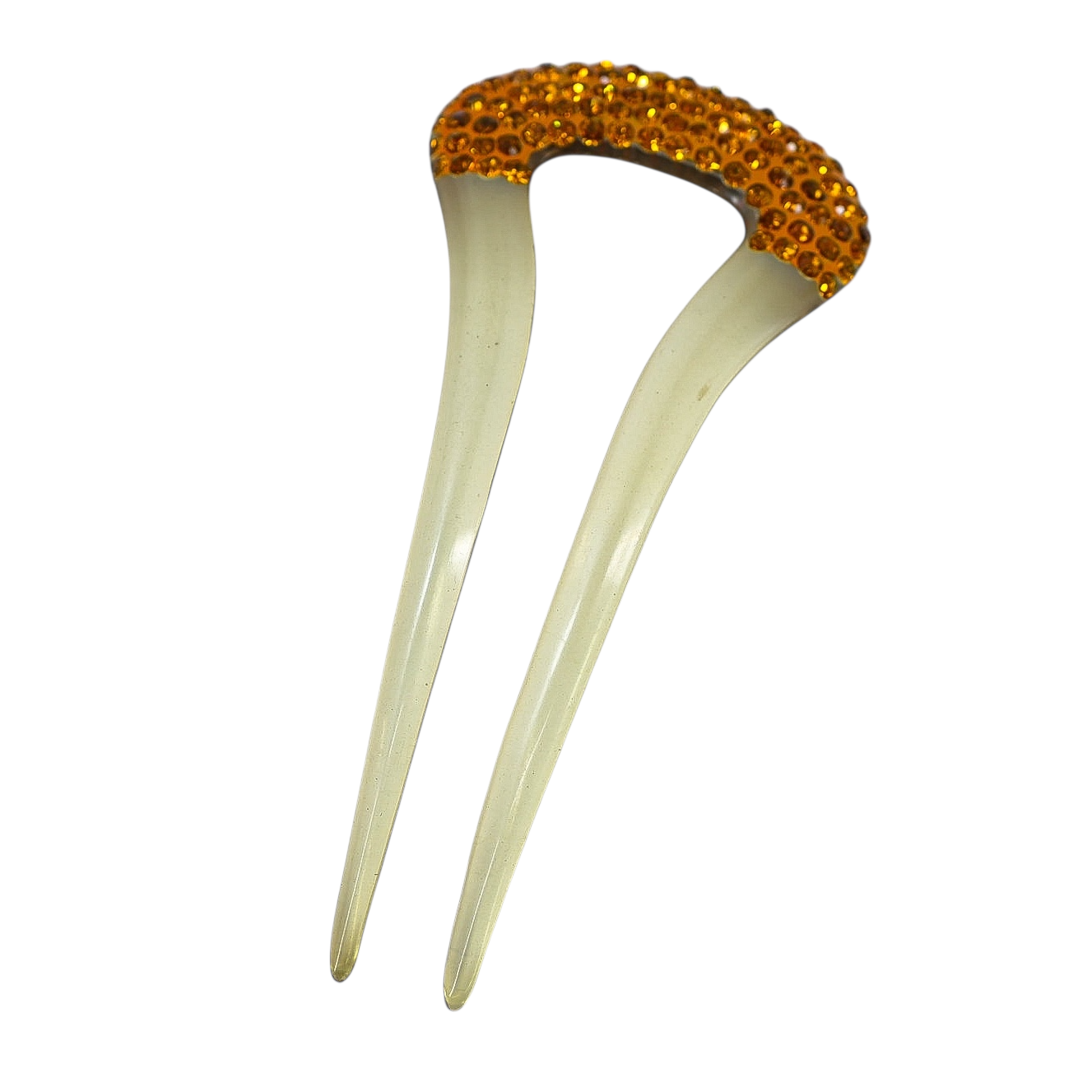 Antique 1920s Gatsby Art Deco Hair Fork – Amber Rhinestone Celluloid Comb