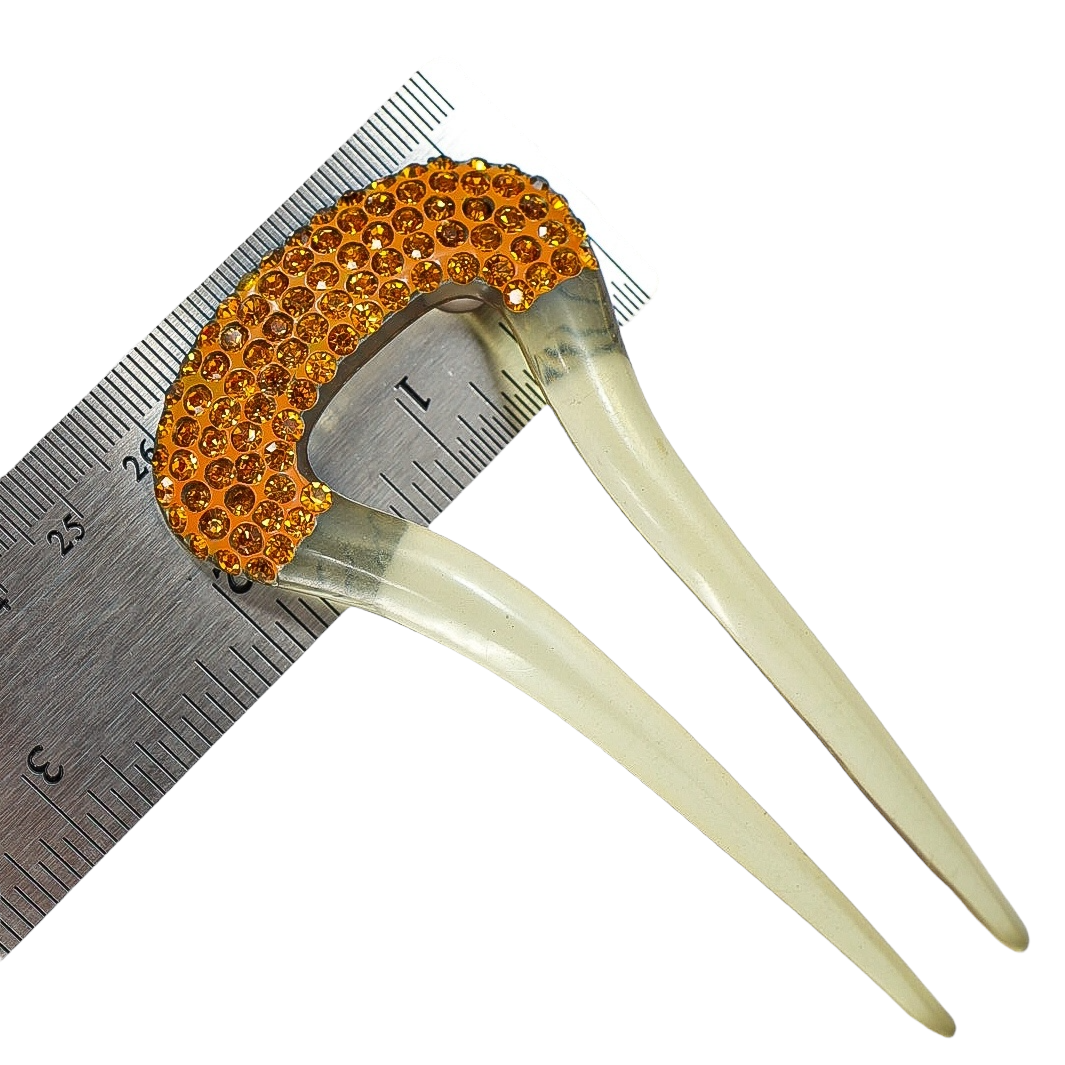 Antique 1920s Gatsby Art Deco Hair Fork – Amber Rhinestone Celluloid Comb