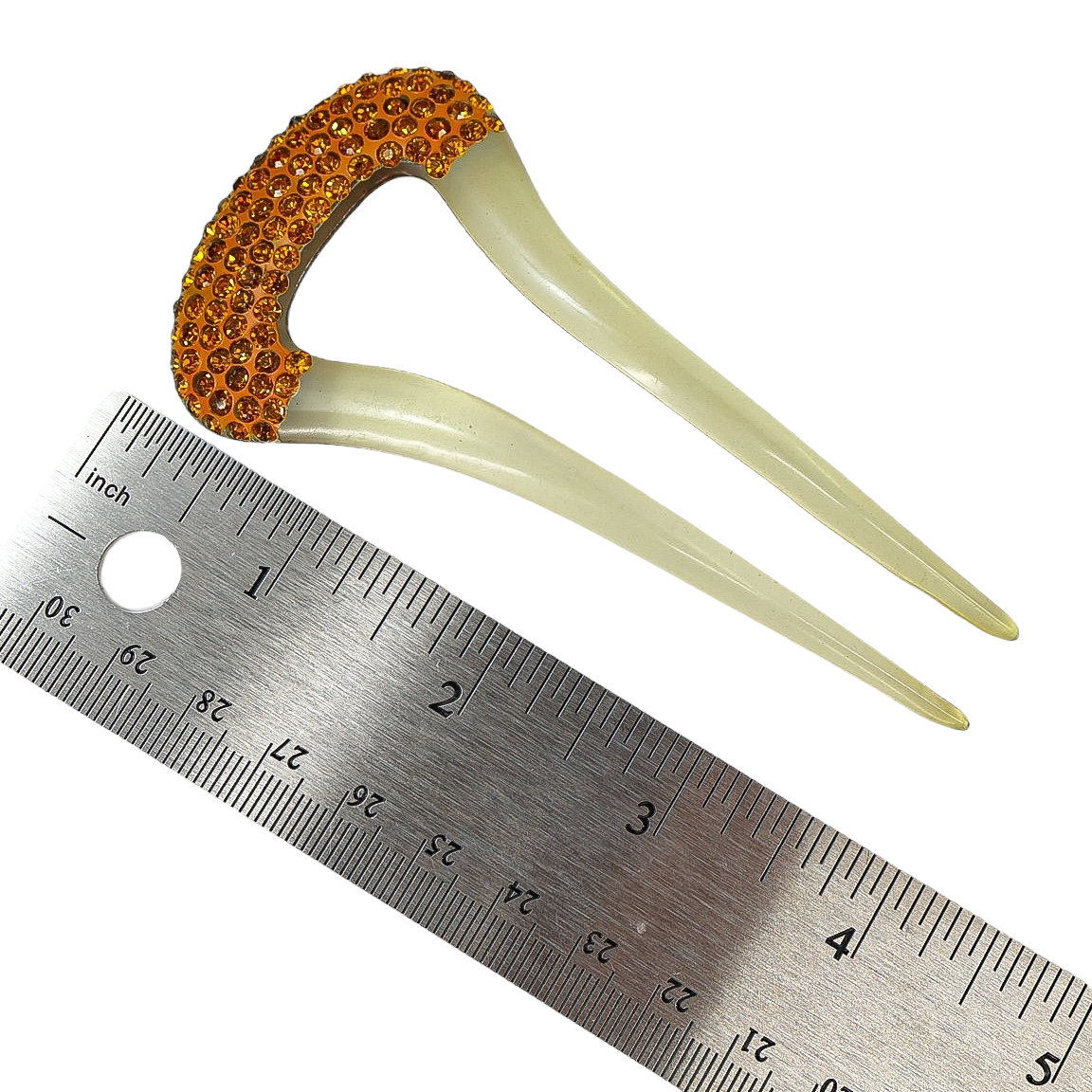 Antique 1920s Gatsby Art Deco Hair Fork – Amber Rhinestone Celluloid Comb