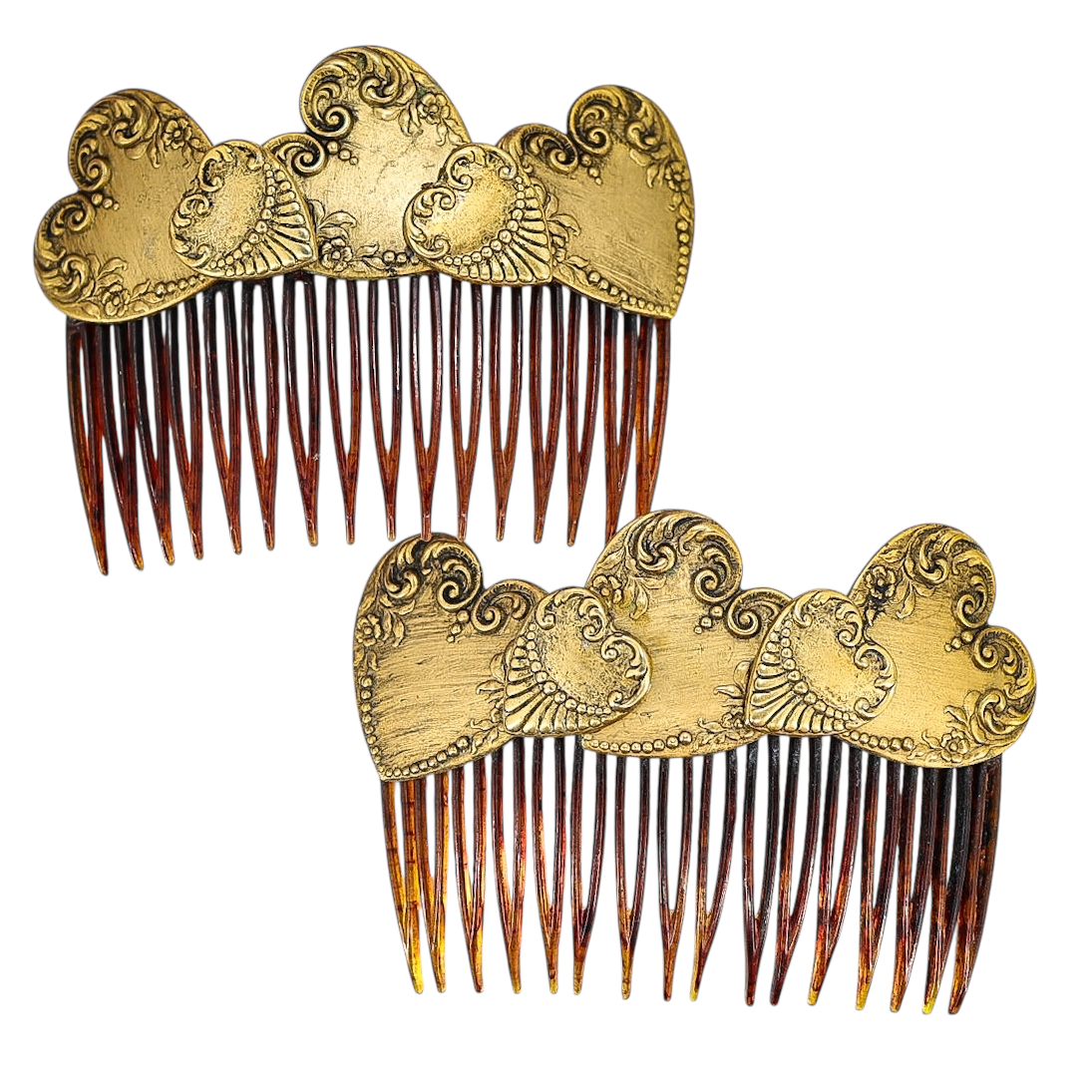 Vintage Goody Hair Combs – Victorian Revival Gold Hearts Romantic Pair