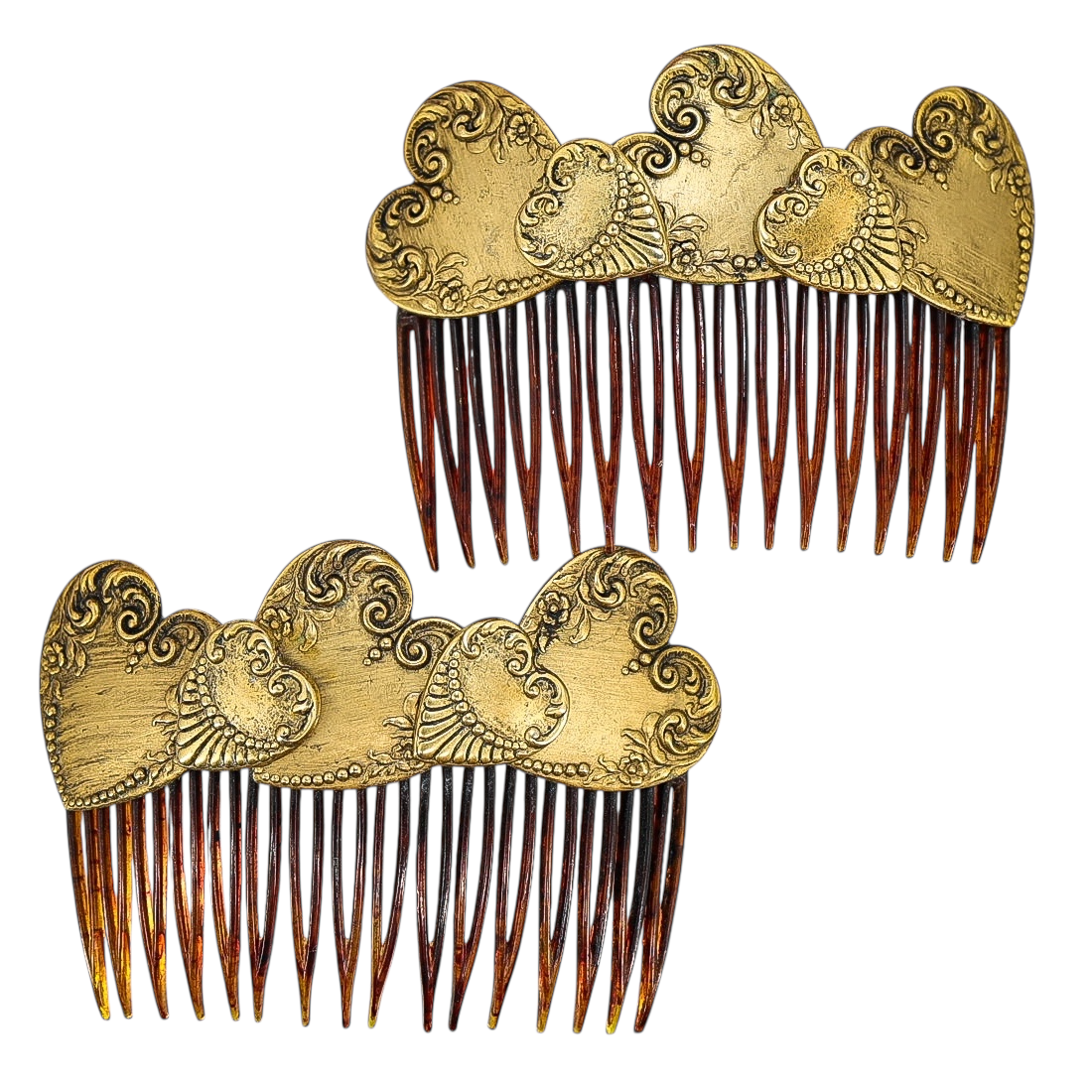 Vintage Goody Hair Combs – Victorian Revival Gold Hearts Romantic Pair