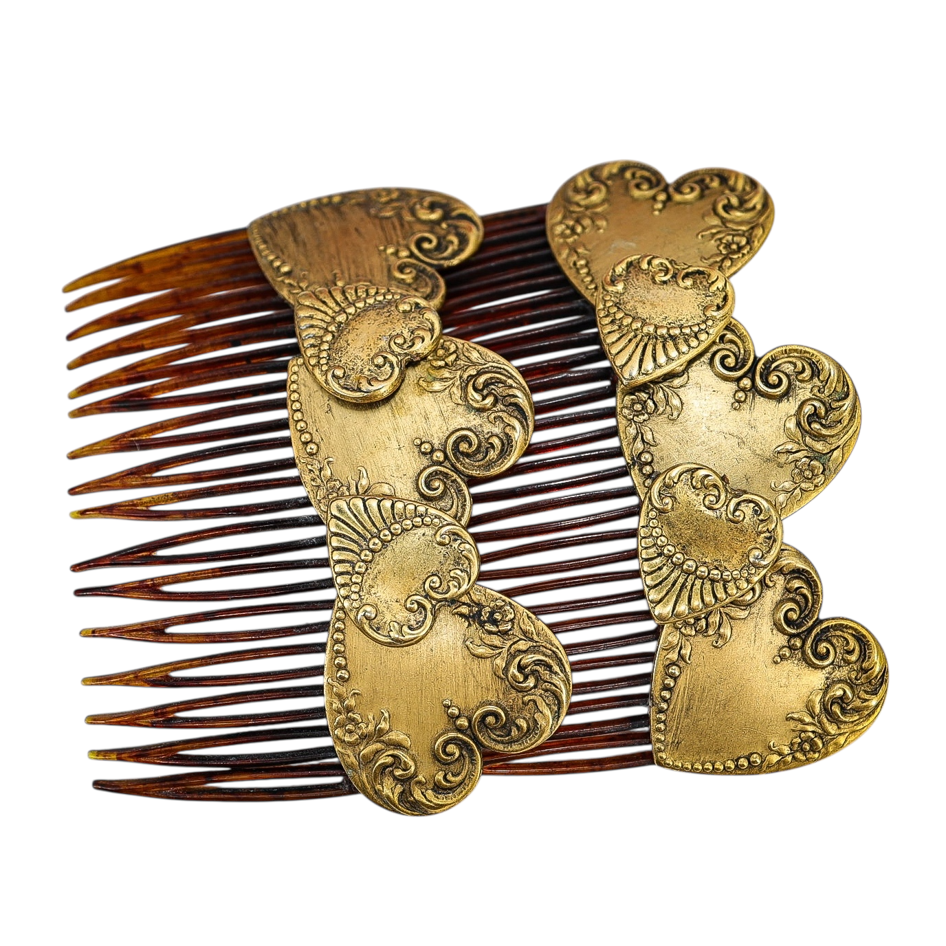 Vintage Goody Hair Combs – Victorian Revival Gold Hearts Romantic Pair