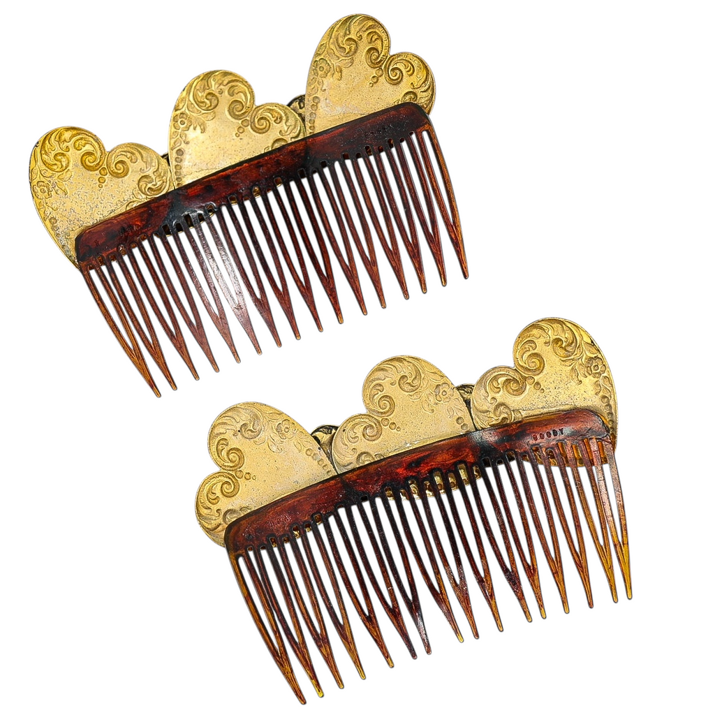 Vintage Goody Hair Combs – Victorian Revival Gold Hearts Romantic Pair