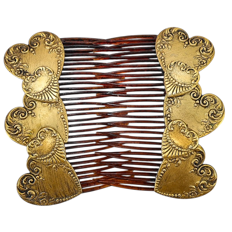 Vintage Goody Hair Combs – Victorian Revival Gold Hearts Romantic Pair
