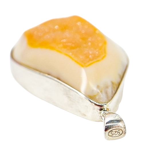 Yellow Druzy Agate Organic Freeform Modernist Pendant in Sterling Silver